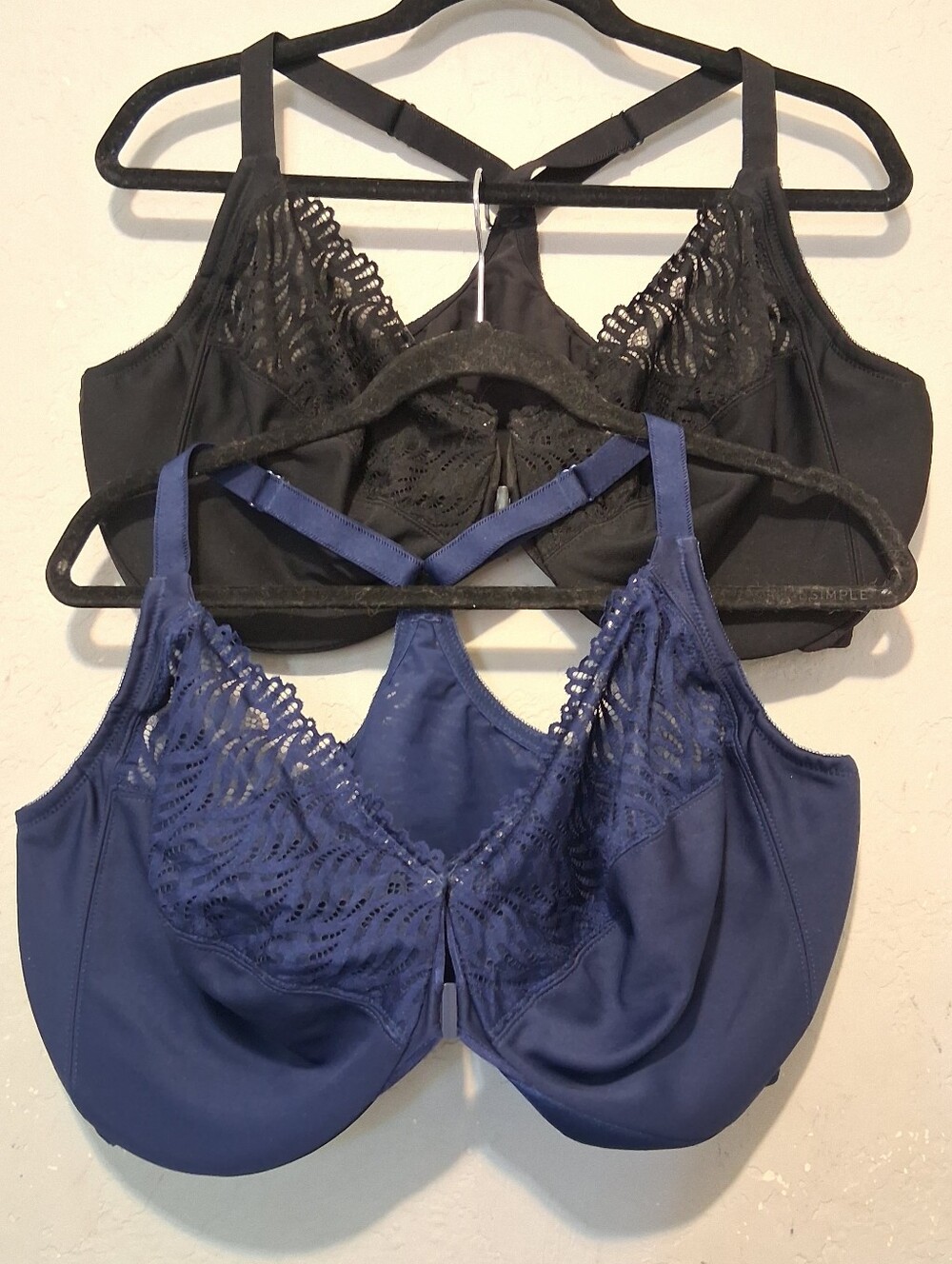 Glamorise Set 2pcs Lace Bra Wonder Wire Underwire Blue 44H And Black 44F